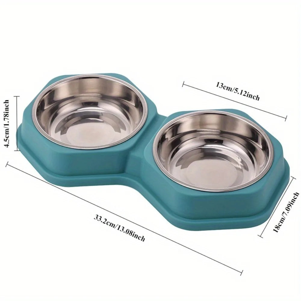 Non-Slip Double Pet Feeding Bowl – Stainless Steel Food & Water Dish