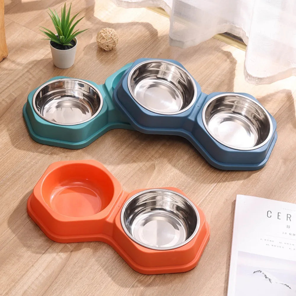 Non-Slip Double Pet Feeding Bowl – Stainless Steel Food & Water Dish