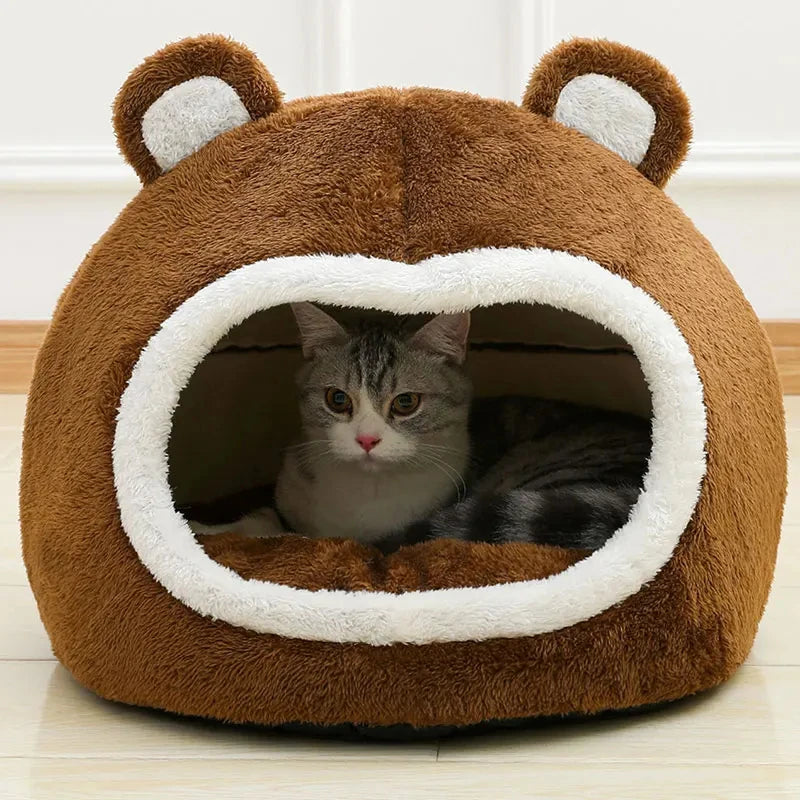 Cozy Paws™ Plush Cat Cave Bed with Pom-Pom Toy