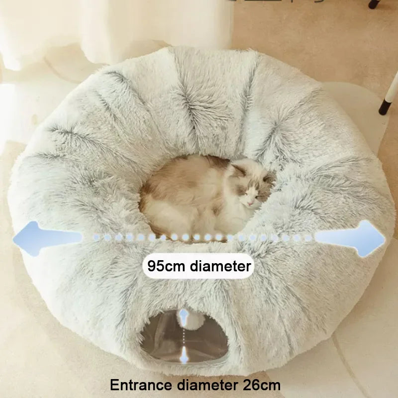 PlayNest™ 2-in-1 Cat Tunnel Bed – Plush Cozy Hideaway & Interactive Pet House