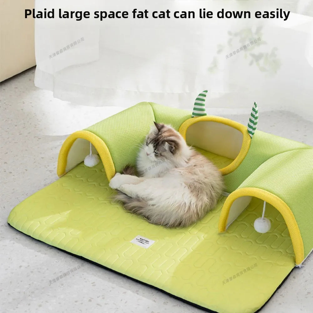 TunnelNest™ Breathable Cat Tunnel Bed – 2-in-1 Play Tunnel & Cozy Resting Mat