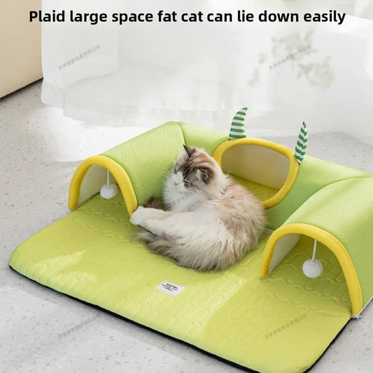 TunnelNest™ Breathable Cat Tunnel Bed – 2-in-1 Play Tunnel & Cozy Resting Mat