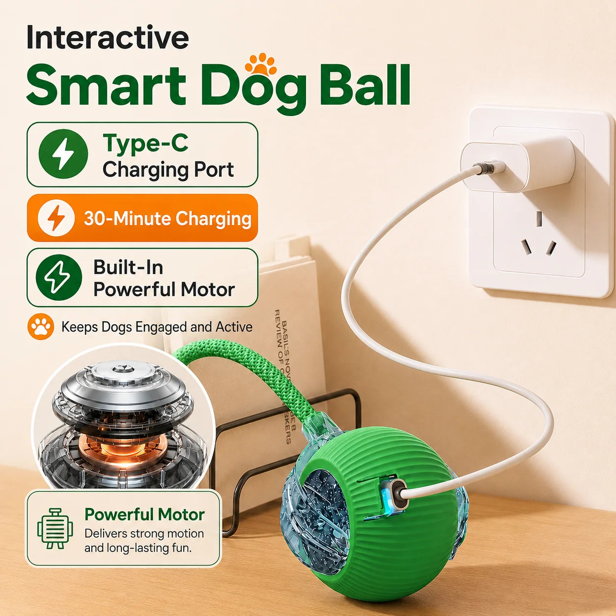 SmartRoll™ Interactive Dog Ball – Automatic Rechargeable Rolling Toy