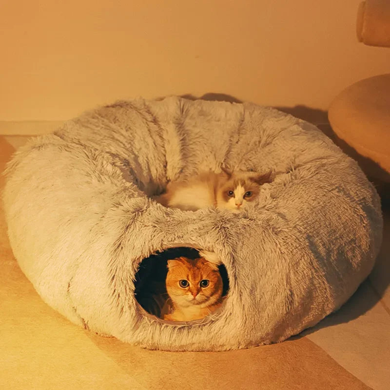 PlayNest™ 2-in-1 Cat Tunnel Bed – Plush Cozy Hideaway & Interactive Pet House