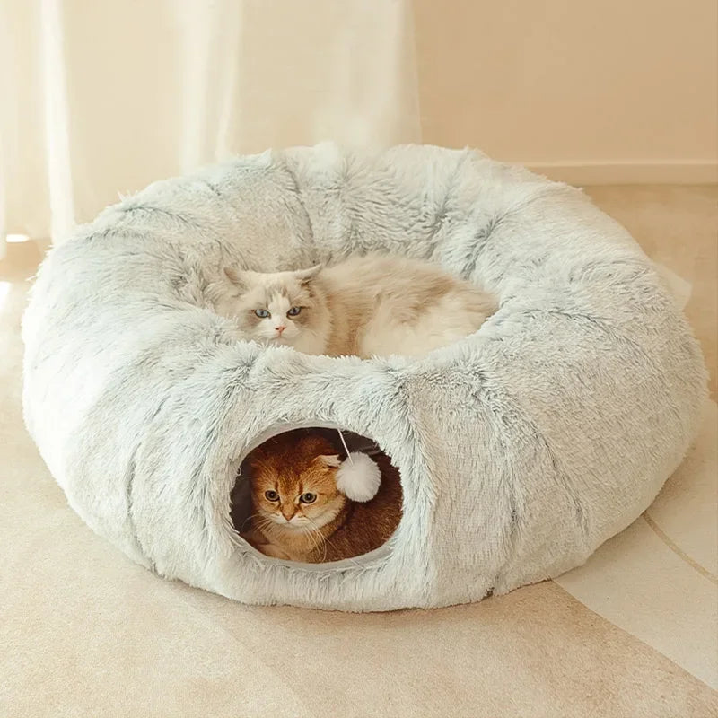 PlayNest™ 2-in-1 Cat Tunnel Bed – Plush Cozy Hideaway & Interactive Pet House