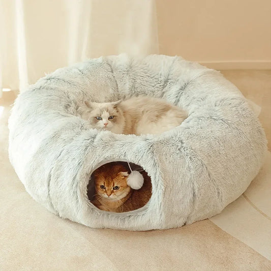 PlayNest™ 2-in-1 Cat Tunnel Bed – Plush Cozy Hideaway & Interactive Pet House