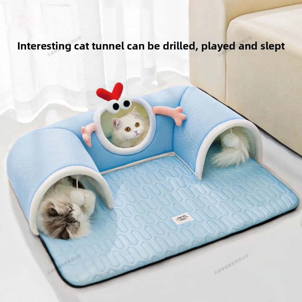 TunnelNest™ Breathable Cat Tunnel Bed – 2-in-1 Play Tunnel & Cozy Resting Mat