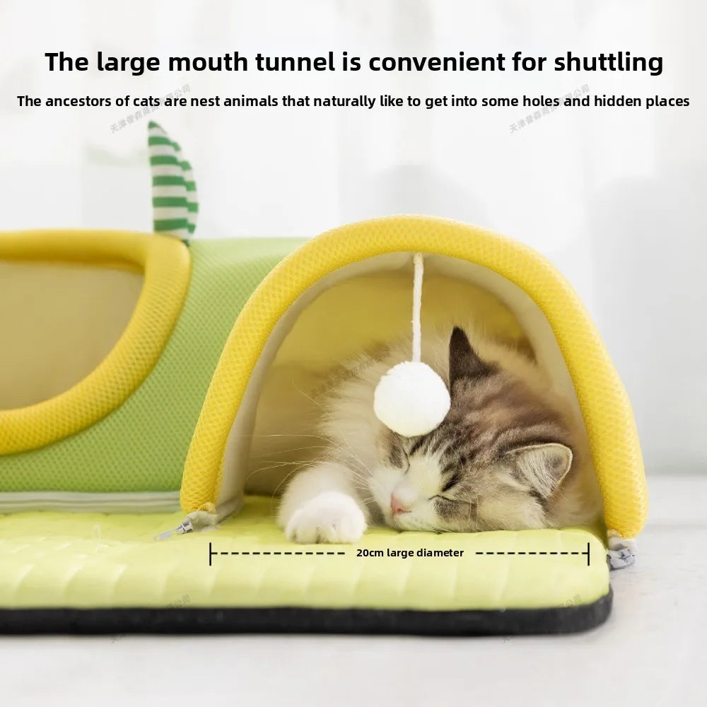 TunnelNest™ Breathable Cat Tunnel Bed – 2-in-1 Play Tunnel & Cozy Resting Mat