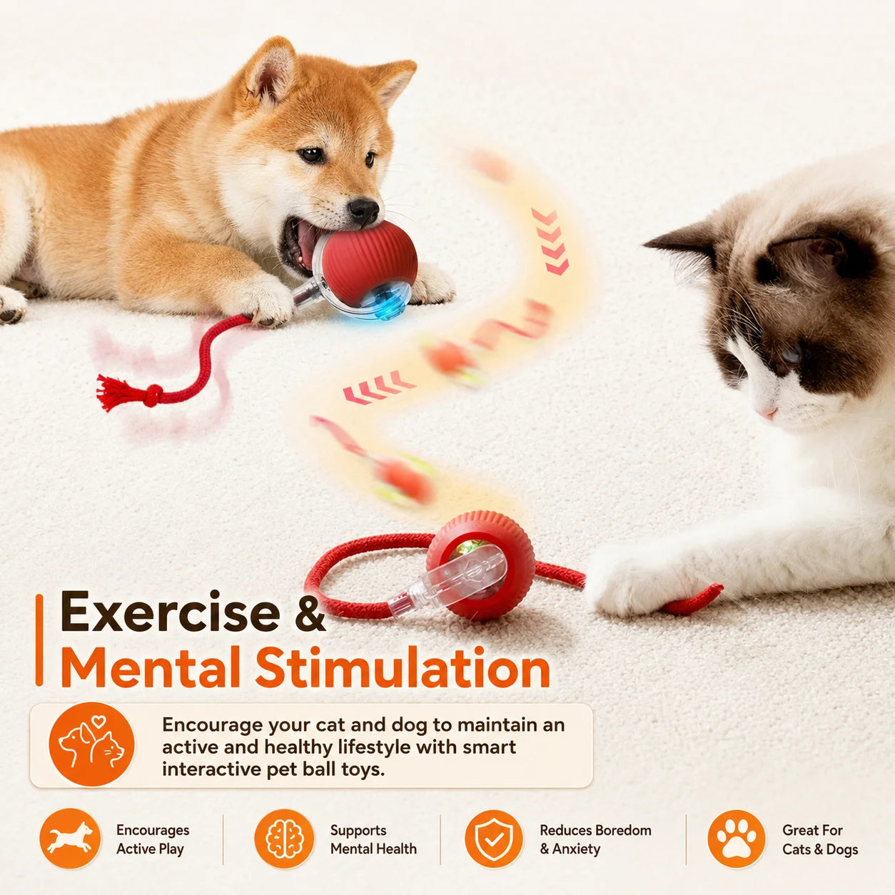 SmartRoll™ Interactive Dog Ball – Automatic Rechargeable Rolling Toy