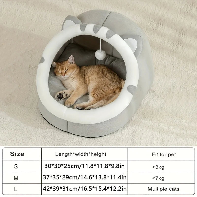 Cozy Paws™ Plush Cat Cave Bed with Pom-Pom Toy