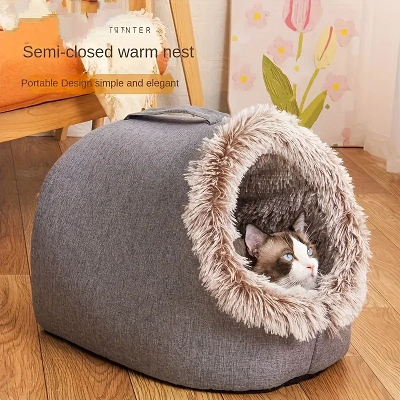 CozyNest™ Self-Warming Cat Cave Bed – Plush Indoor House for Cats & Small Dogs