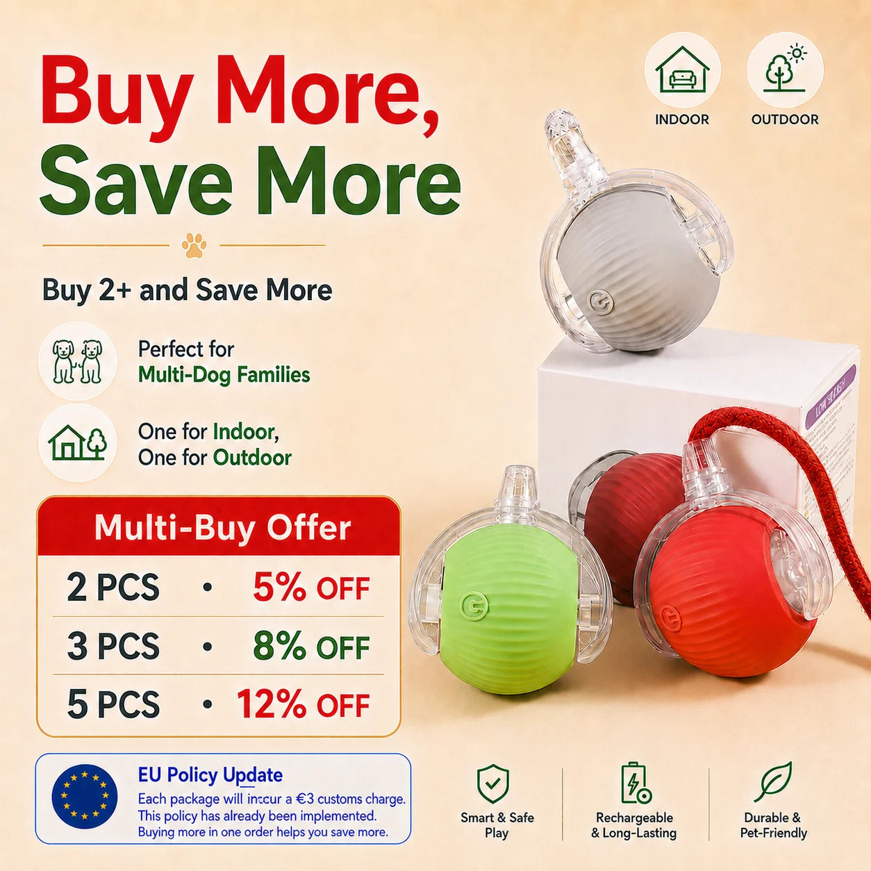 SmartRoll™ Interactive Dog Ball – Automatic Rechargeable Rolling Toy