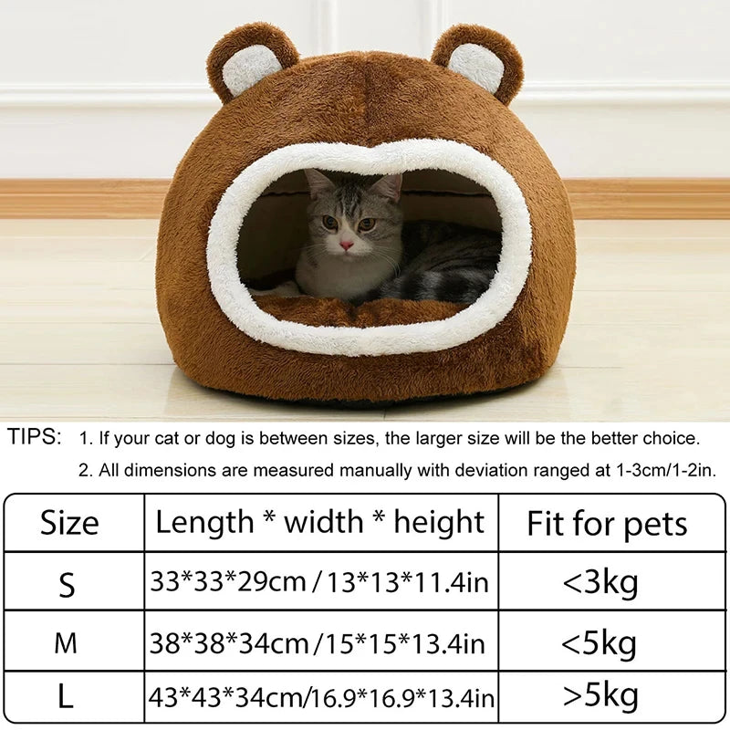 Cozy Paws™ Plush Cat Cave Bed with Pom-Pom Toy